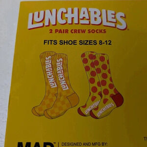 2 Pair Lunchables Crew Socks in Gift Box, Men's Shoe 8-12, Pepperoni Pizza B38